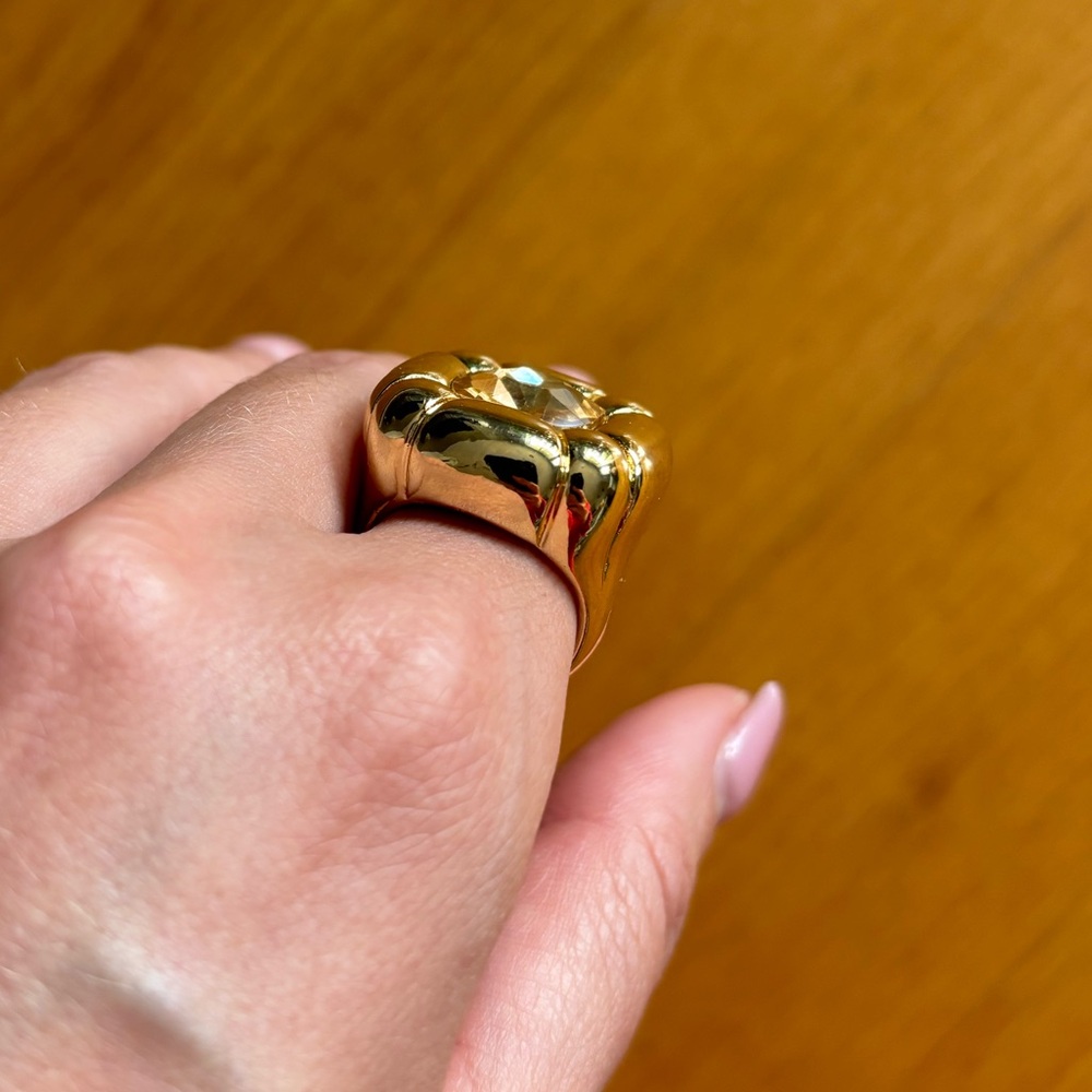 DULCIS COCKTAIL Statement square Gold RING, Size 9 - Picture 5 of 14